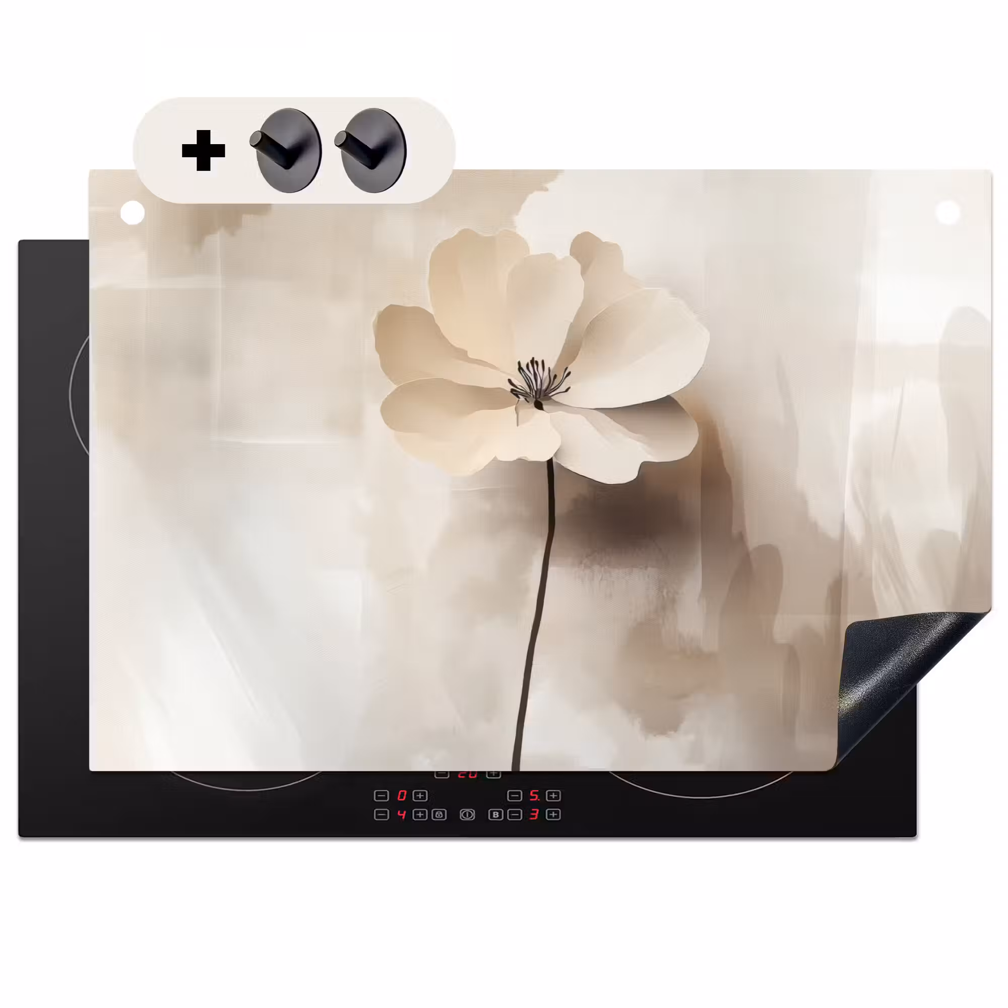 2-in-1 Herdabdeckplatte & Spritzschutz - Blume - Beige - Farbe - Schatten