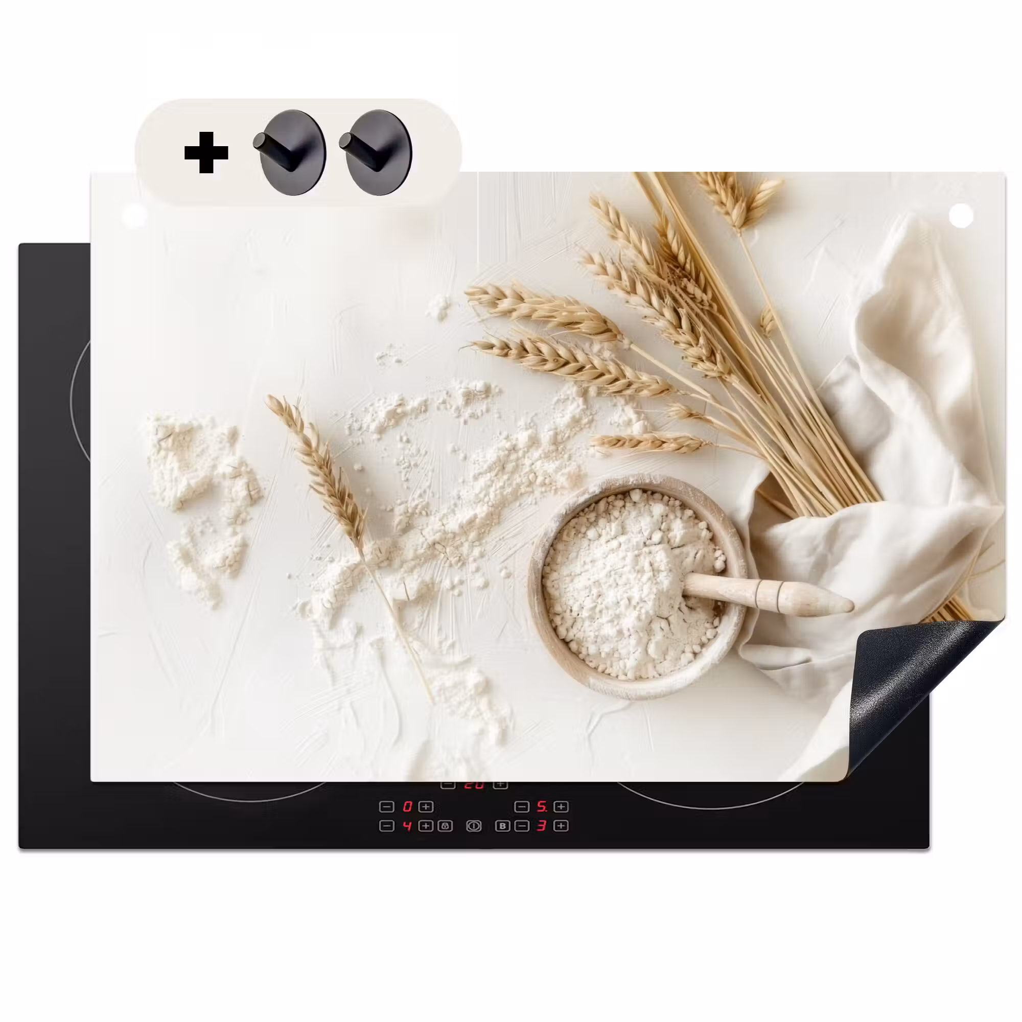 2-in-1 Herdabdeckplatte & Spritzschutz - Blume - Holz - Weizen