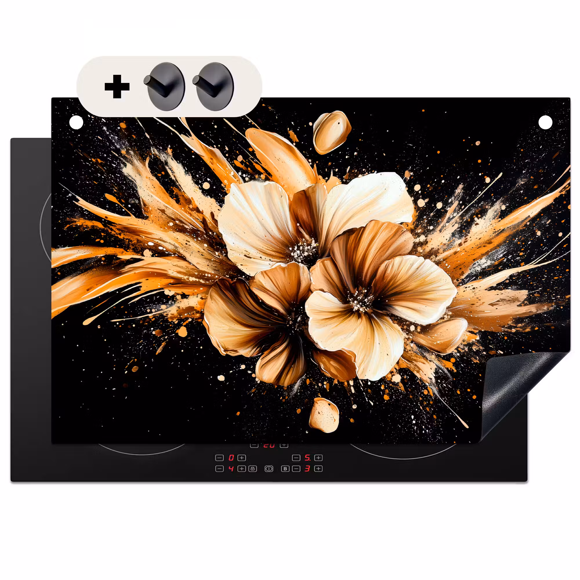 2-in-1 Herdabdeckplatte & Spritzschutz - Blumen - Gold - Graffiti - Schwarz - Abstrakt
