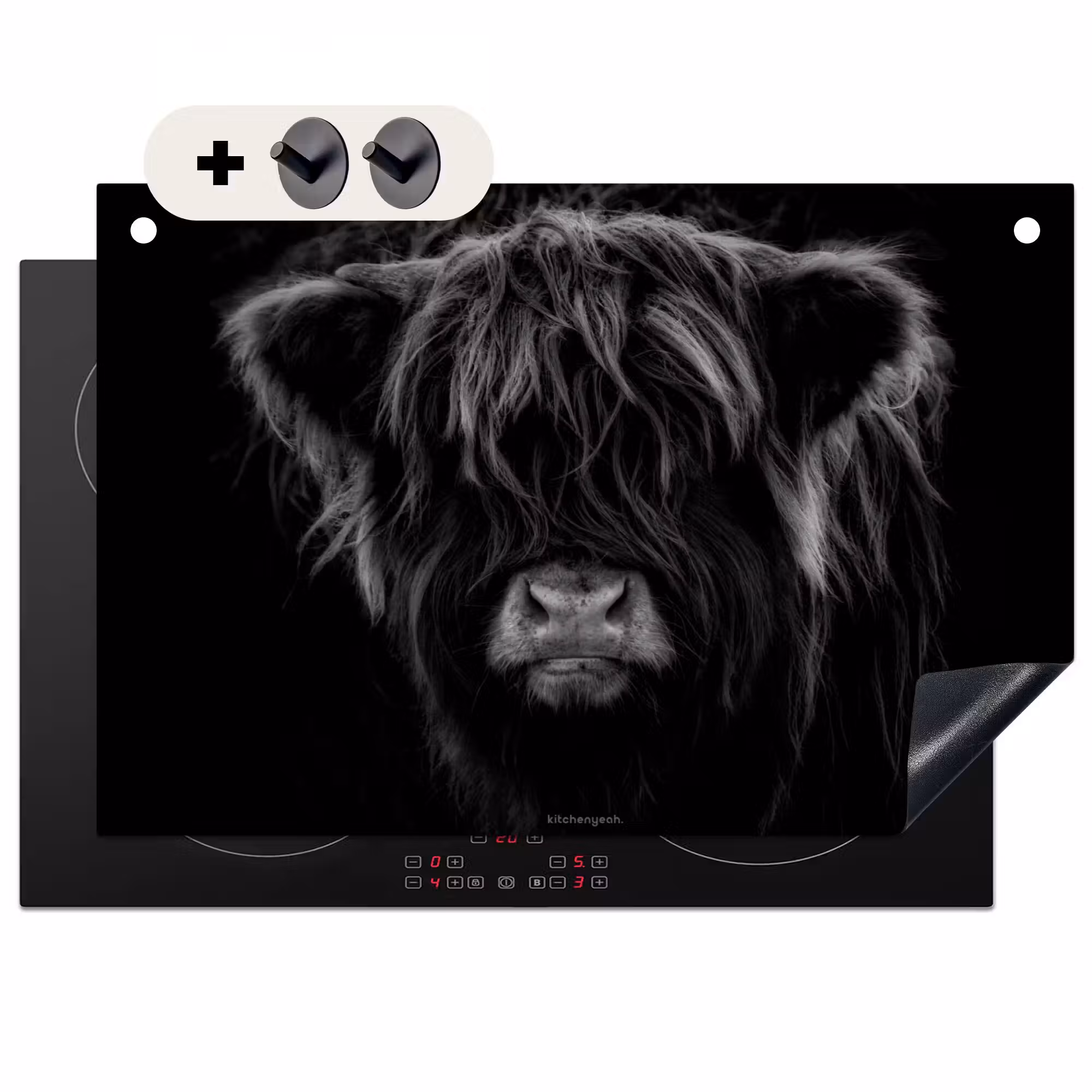 2-in-1 Herdabdeckplatte & Spritzschutz - Scotch highlander - Schwarz