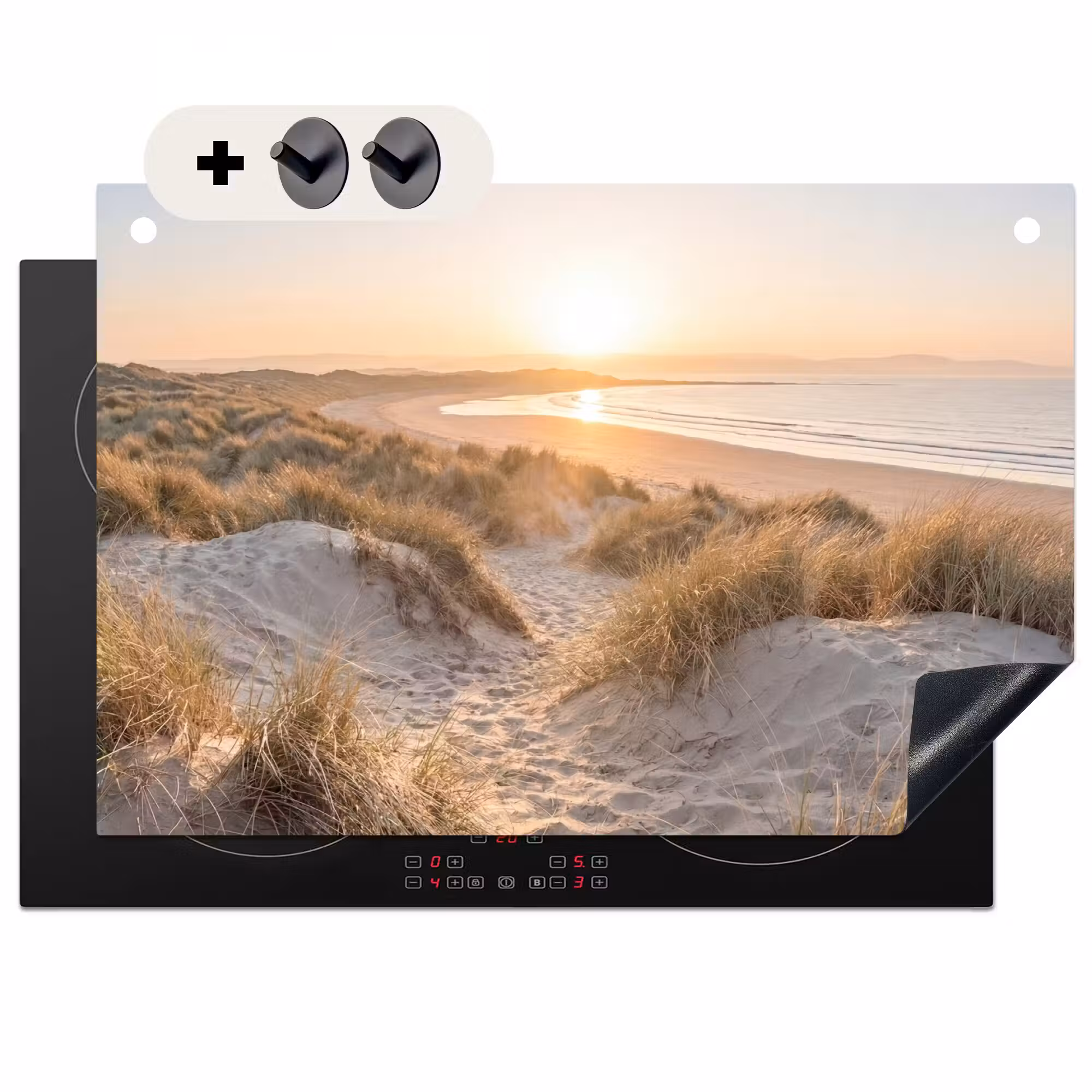 2-in-1 Herdabdeckplatte & Spritzschutz - Dünen - Strand - Meer