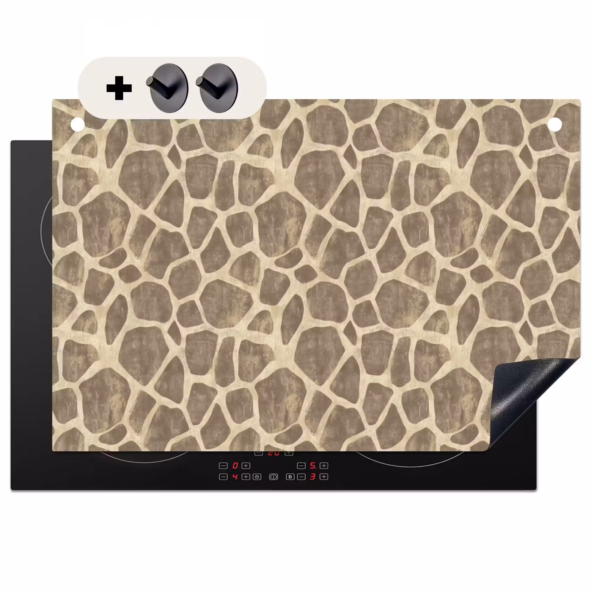 2-in-1 Herdabdeckplatte & Spritzschutz - Giraffe - Muster - Beige - Braun
