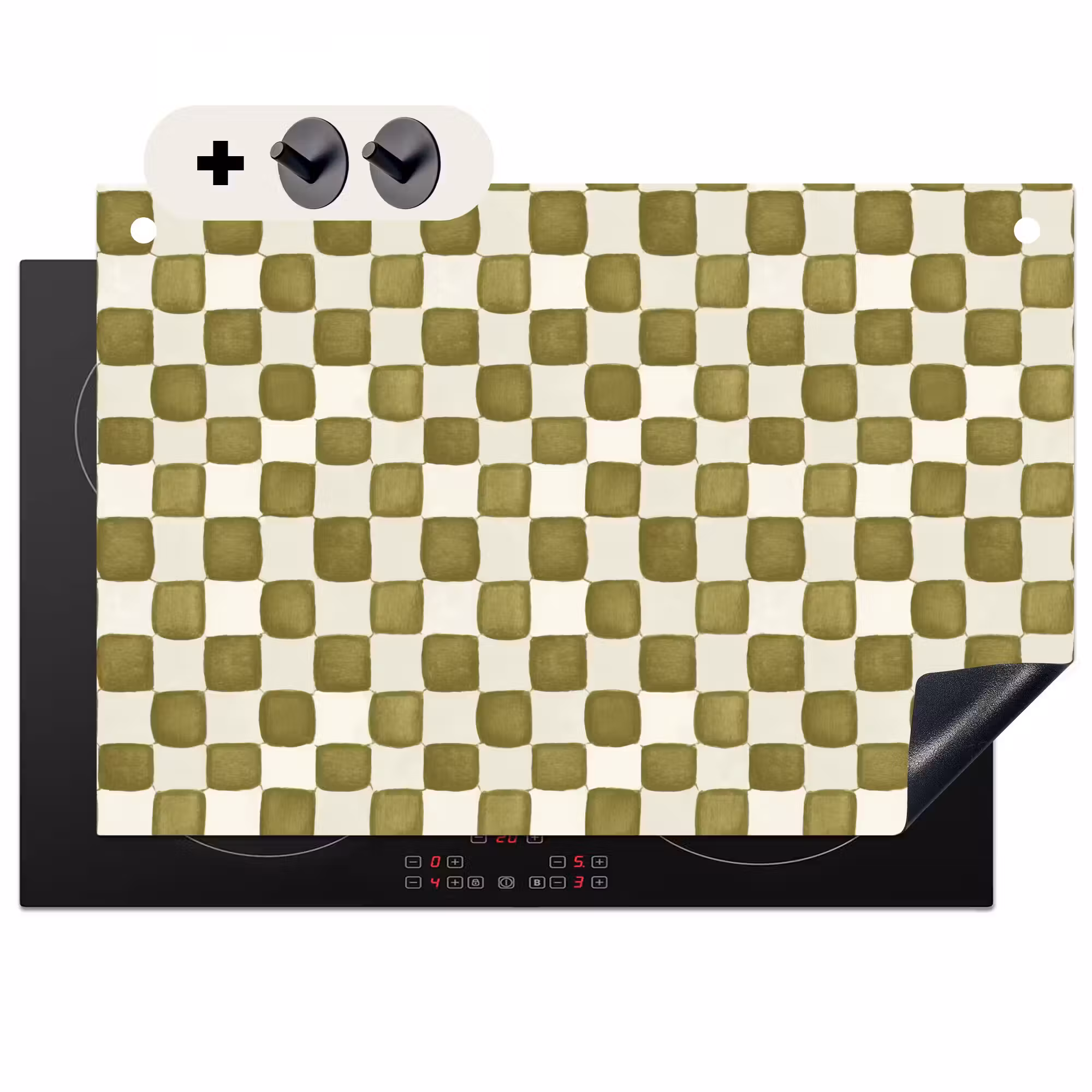 2-in-1 Herdabdeckplatte & Spritzschutz - Schach - Muster - Grün