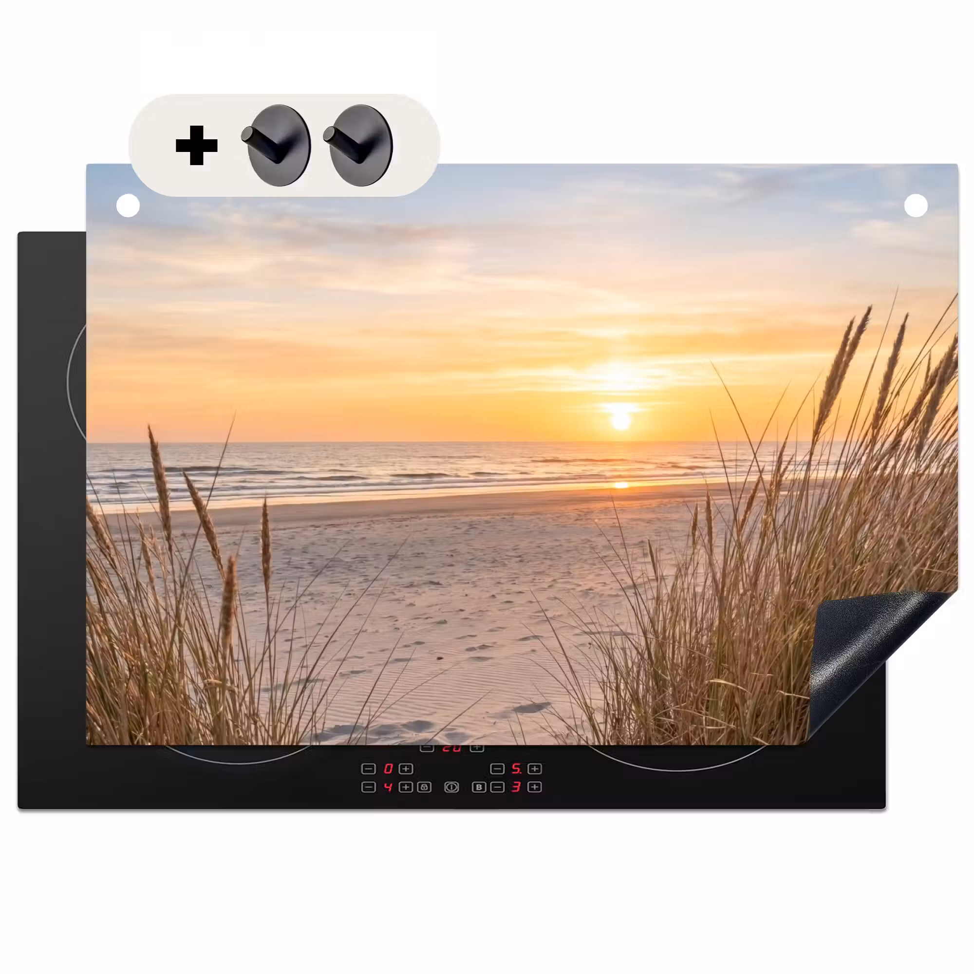 2-in-1 Herdabdeckplatte & Spritzschutz - Sonnenuntergang - Dünen - Meer
