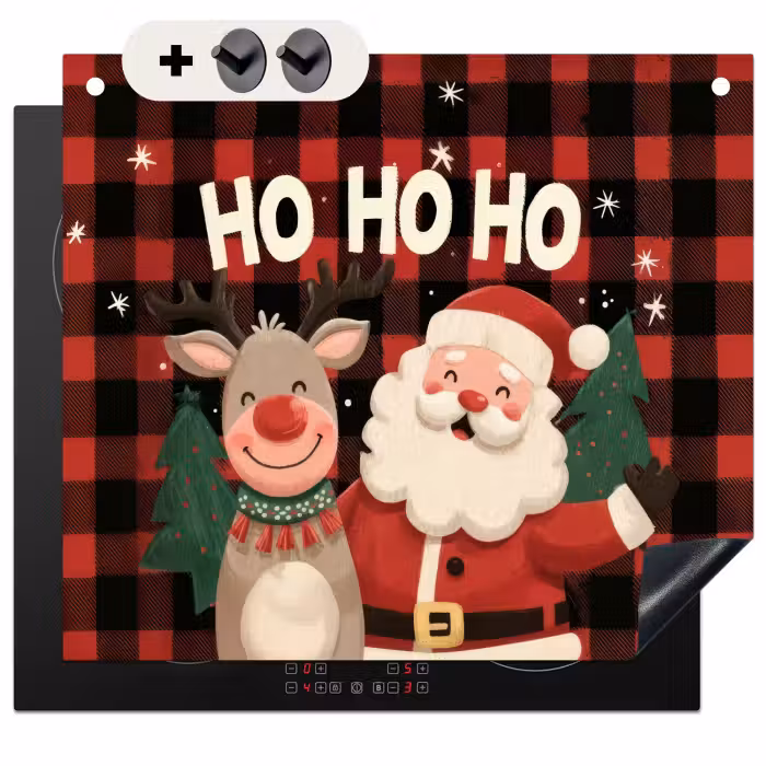 2-in-1 Herdabdeckplatte & Spritzschutz - Weihnachtsmann - Rentier - Text - Rot - Schwarz