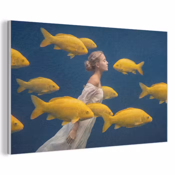 Akustikbild - Frau – Fisch – Wasser – Natur – Gelb