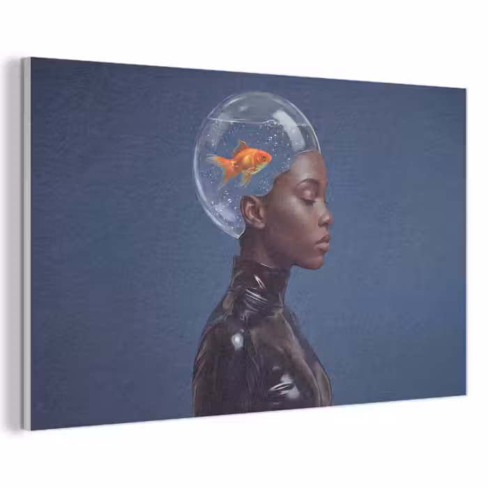 Akustikbild - Frau – Goldfisch – Kopf – Abstrakt – Blau