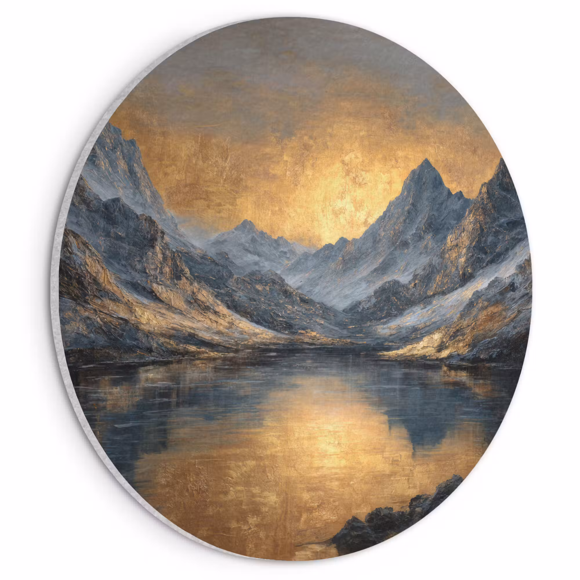 Akustikbild - Rund - Bergkulisse mit goldenem Sonnenuntergang