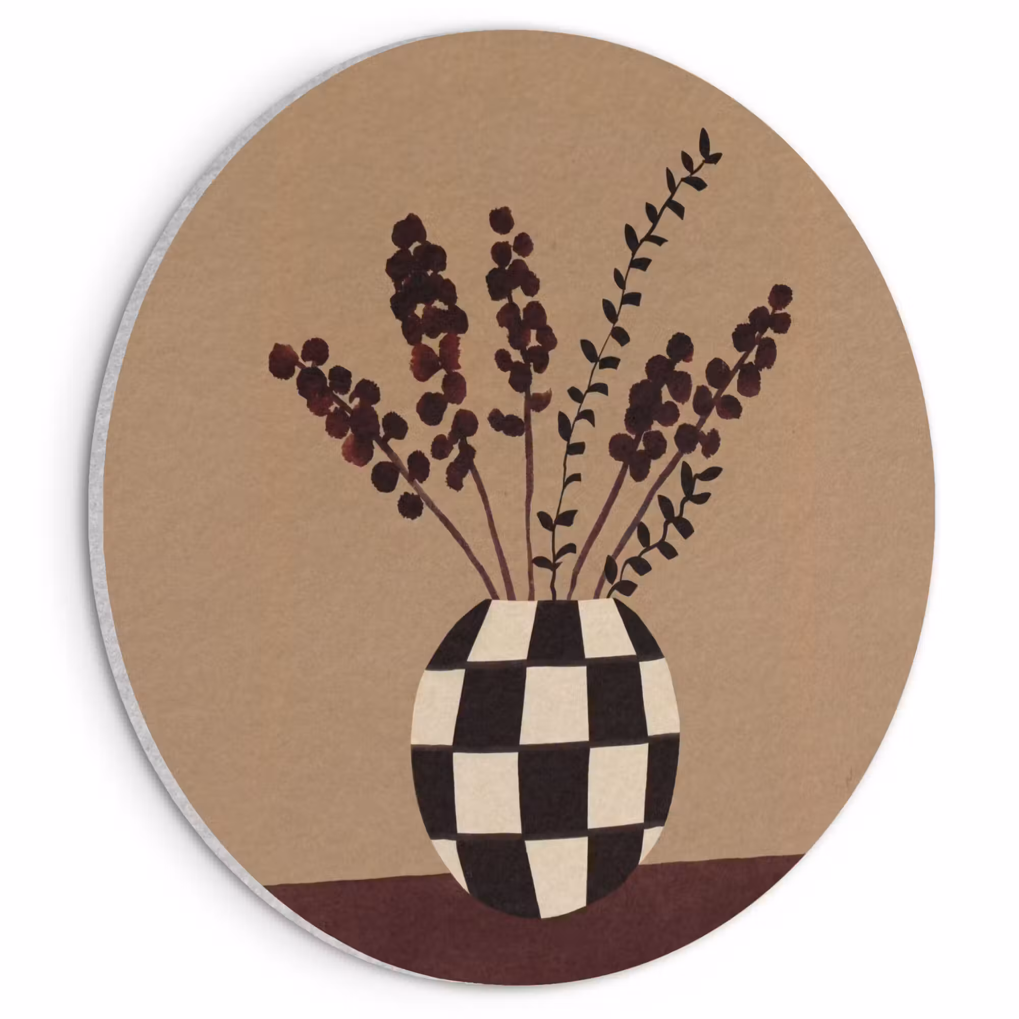 Akustikbild - Rund - Minimalistisch - Vase - Blumen - Braun