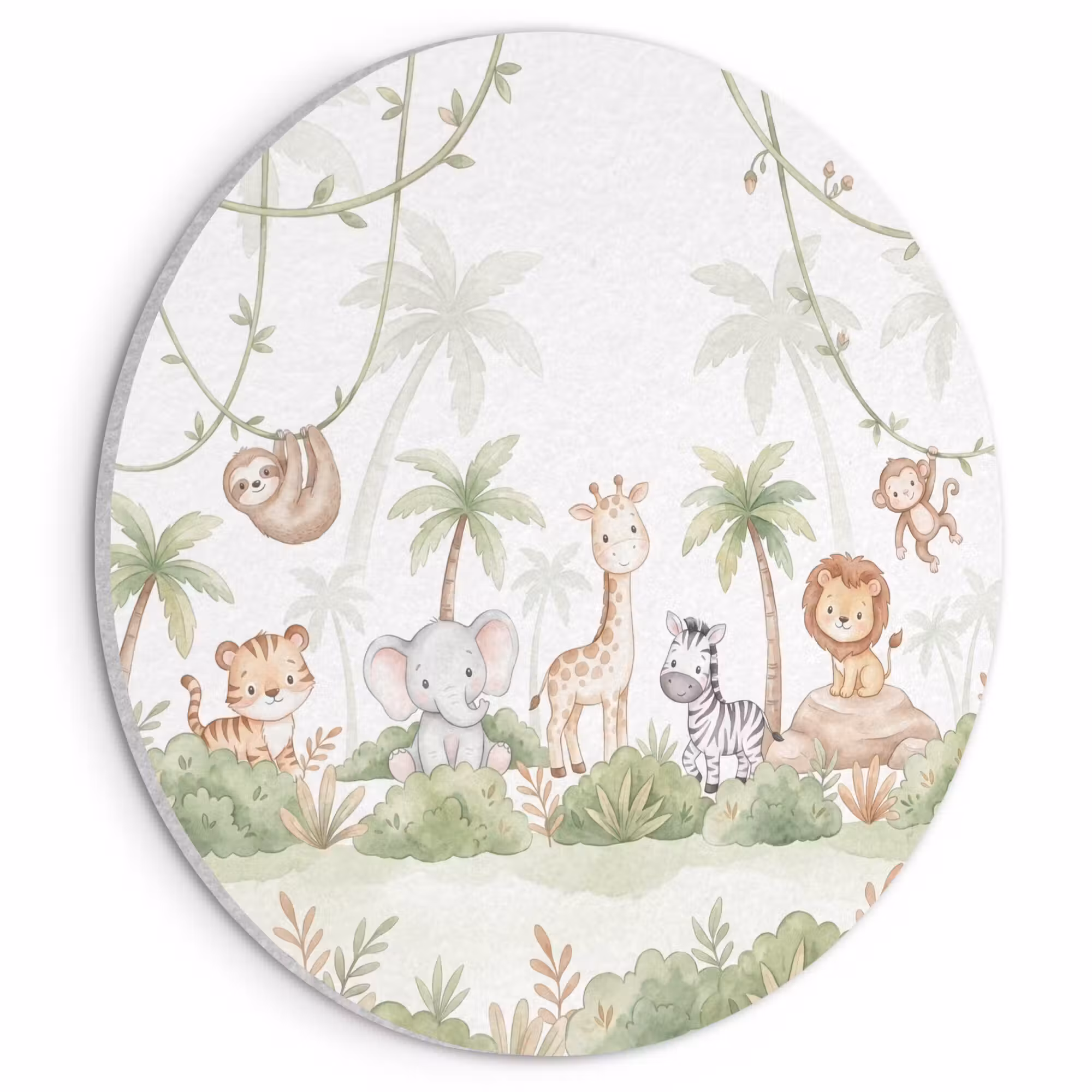 Akustikbild - Rund - Tiere - Dschungel - Pastell