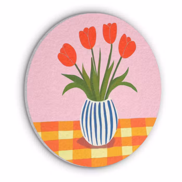 Akustikbild - Rund - Tulpen - Rosa - Vase