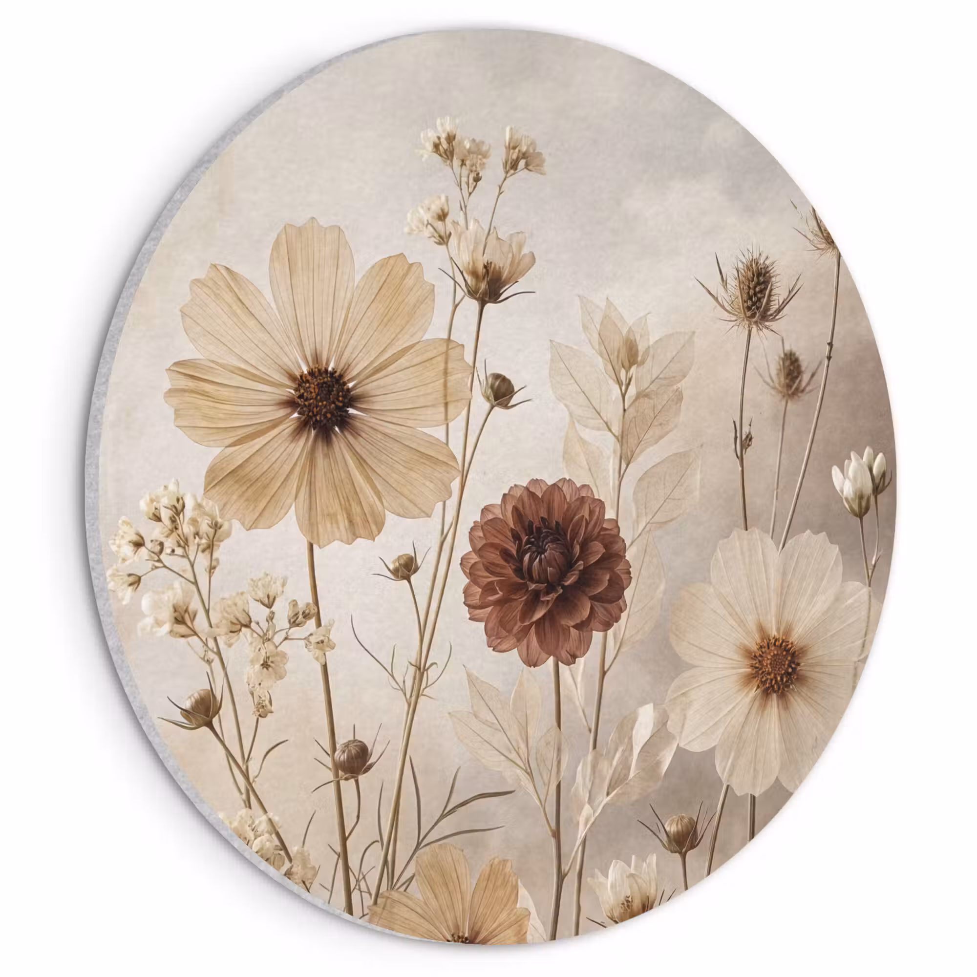 Akustikbild - Rund - Wilde Blumen - Botanisch - Vintage - Natur - Rustikal