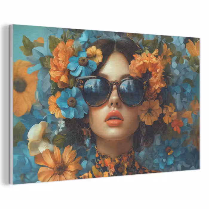 Akustikbild - Frau - Blumen - Orange - Blau - Modern