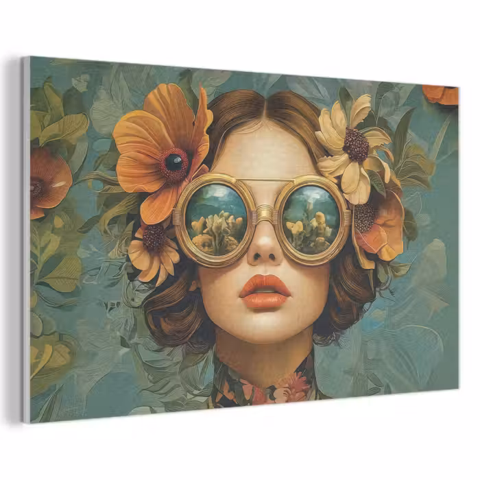 Akustikbild - Frau - Blumen - Schmetterlinge - Natur - Vintage