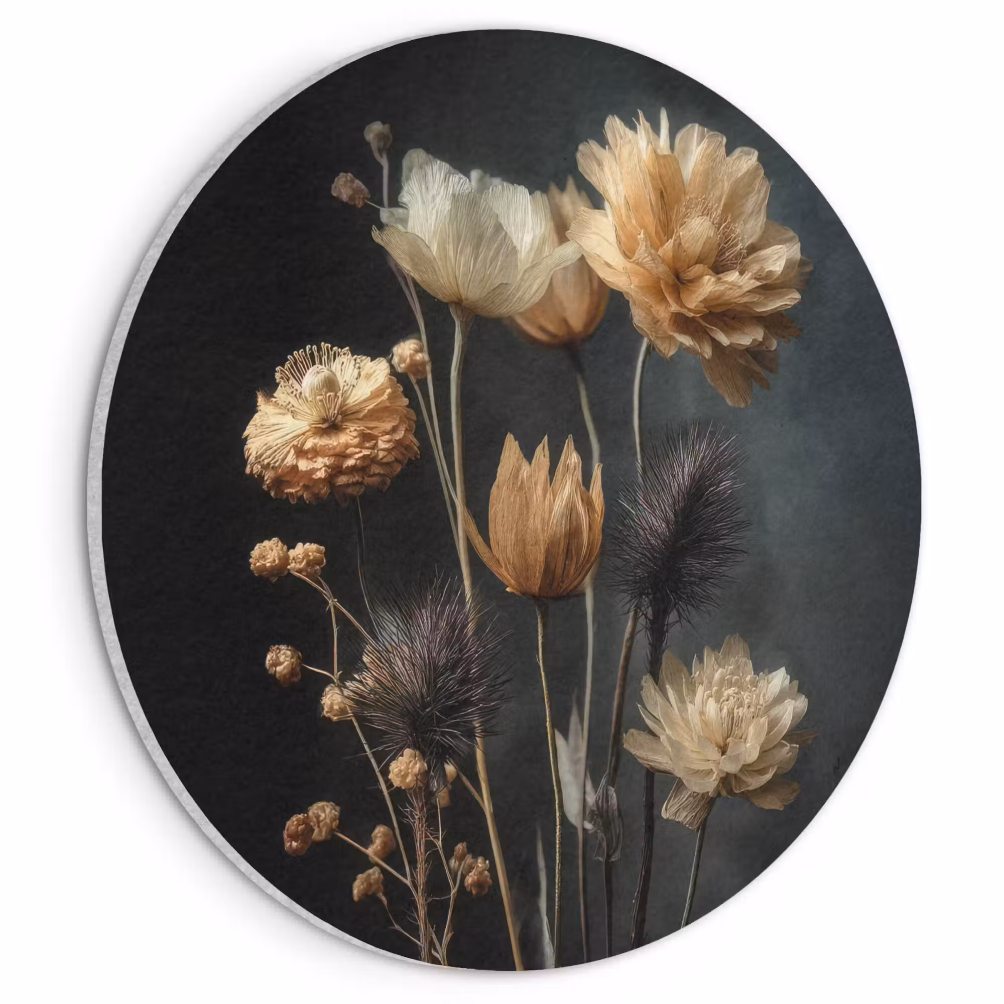 Akustikbild - Rund - Blumenstrauß - Blumen - Licht - Schwarz