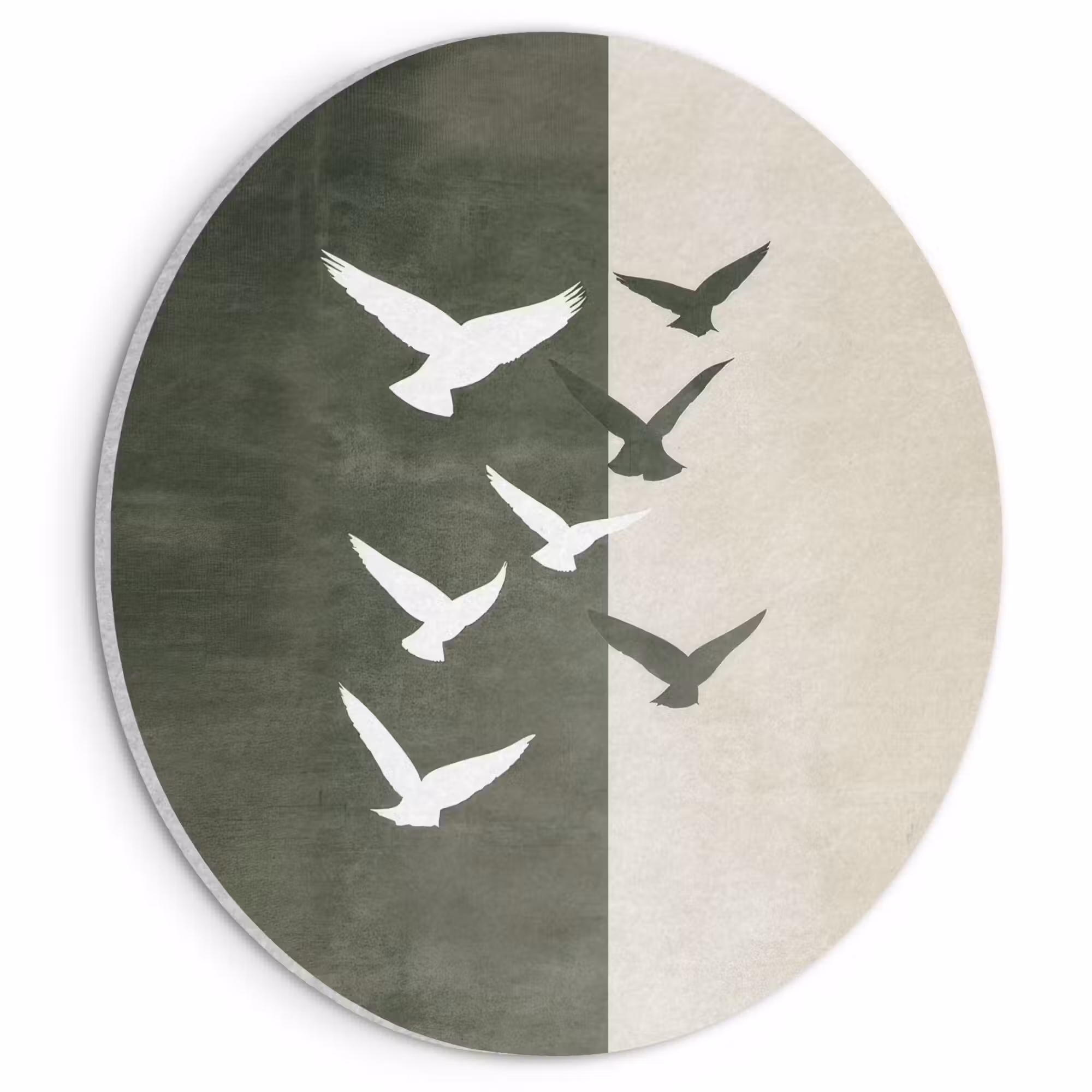 Akustikbild - Rund - Japandi - Vogel - Grün