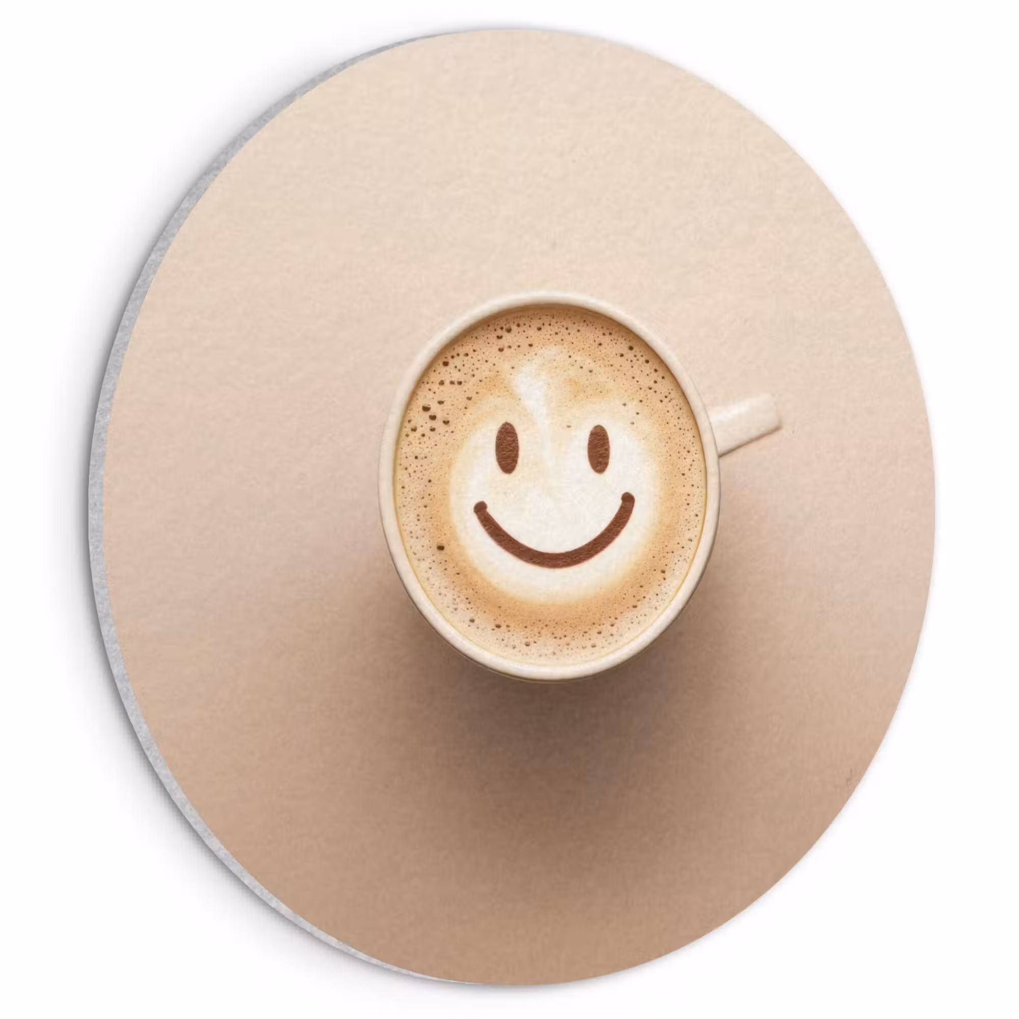 Akustikbild - Rund - Kaffee - Milchschaum - Lächeln - Beige