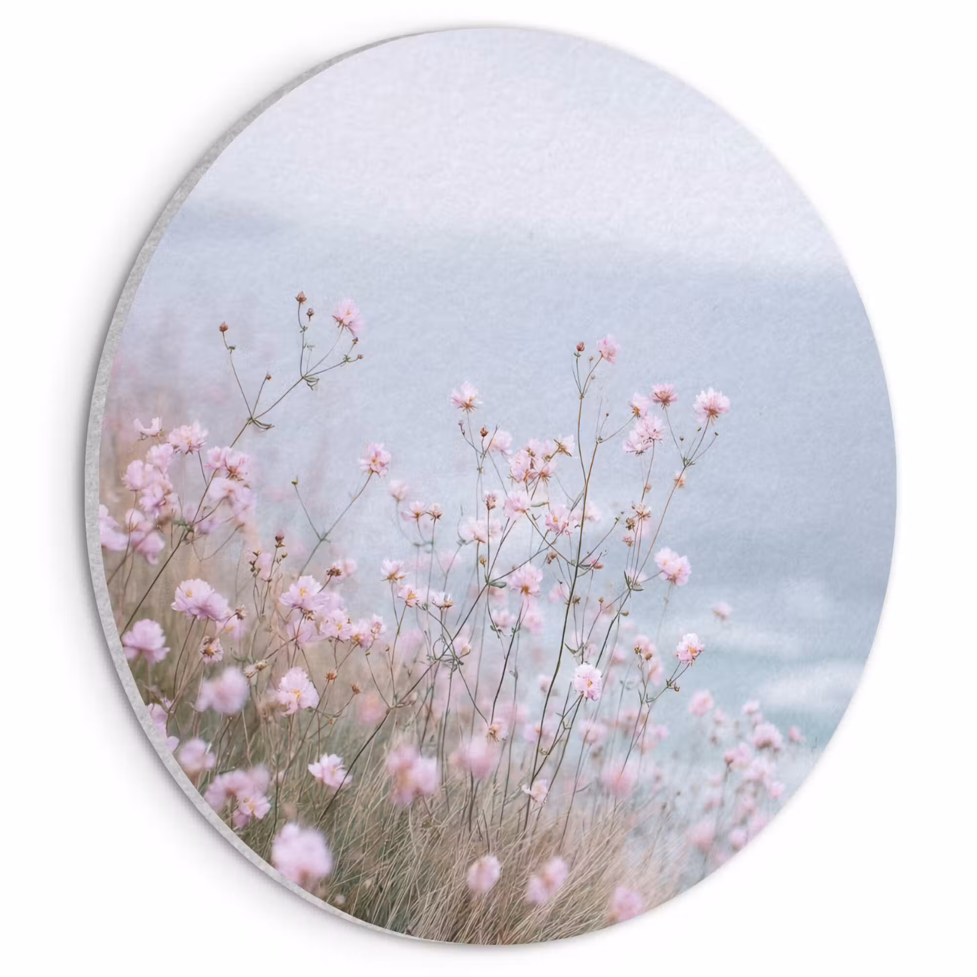 Akustikbild - Rund - Klippe - Blumen - Meer - Rosa
