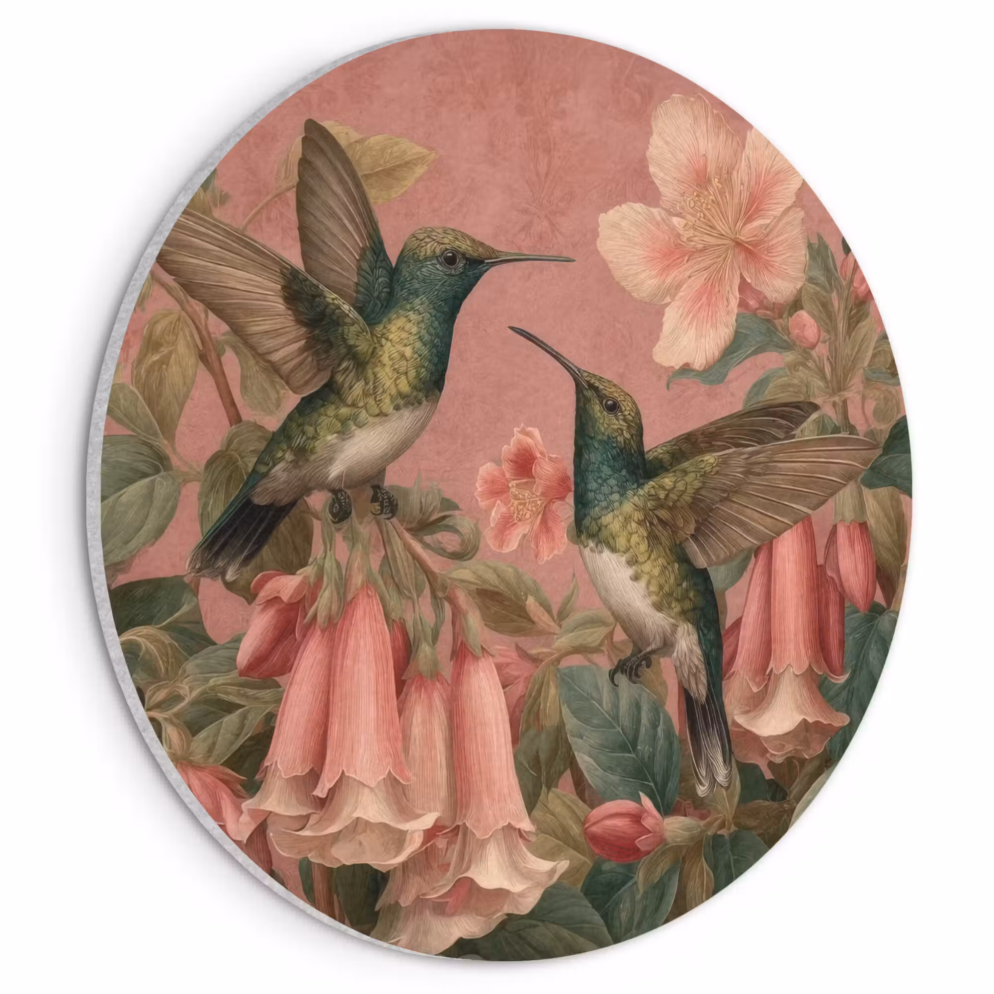 Akustikbild - Rund - Kolibris - Blumen - Grün - Rosa