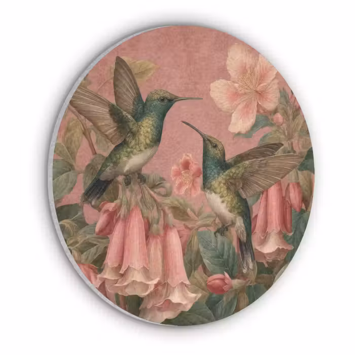 Akustikbild - Rund - Kolibris - Blumen - Grün - Rosa