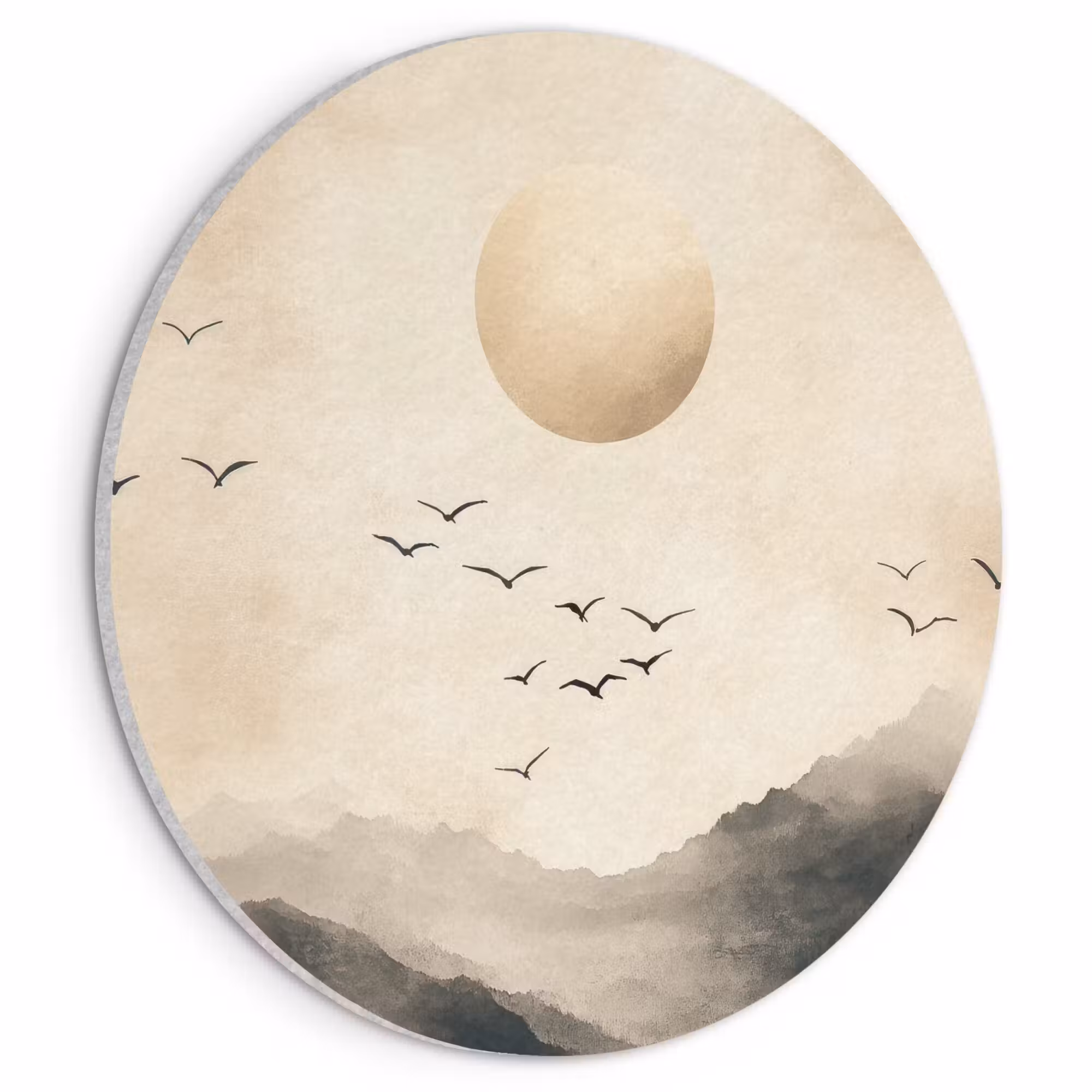 Akustikbild - Rund - Landschaft - Japandi - Vogel