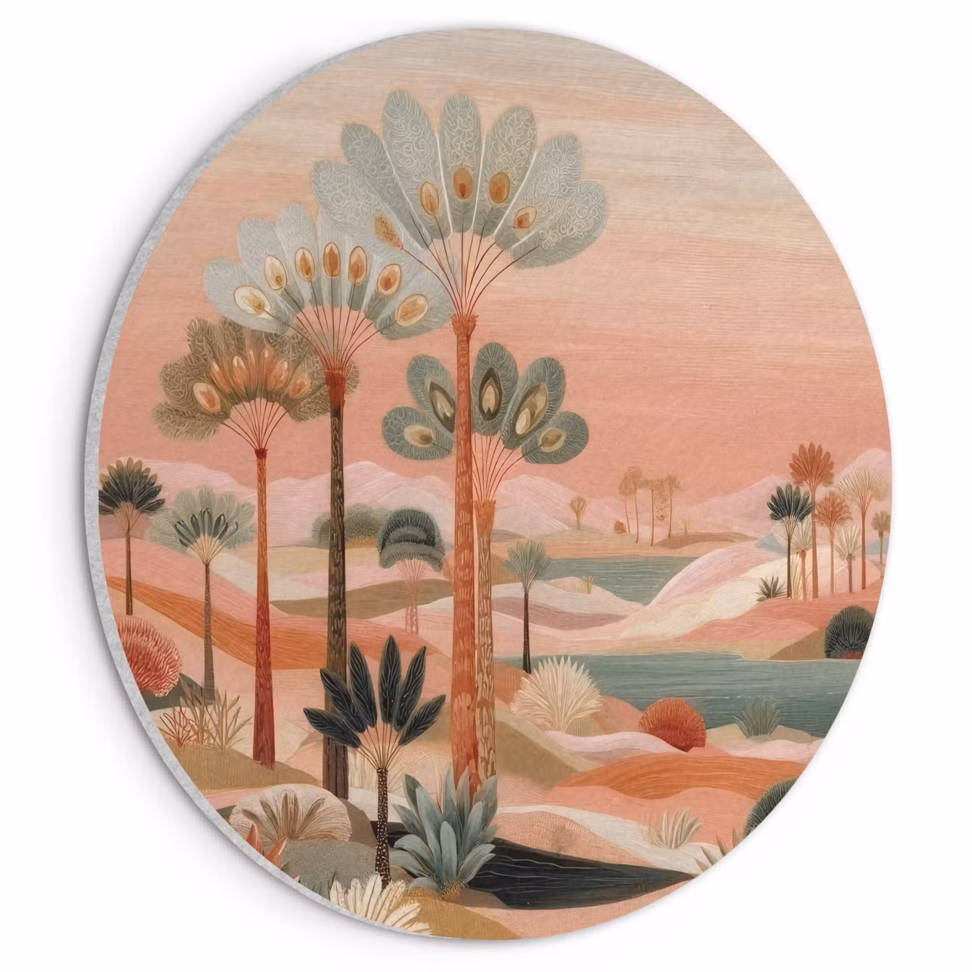 Akustikbild - Rund - Rosa Landschaft - Palmen - Wasser