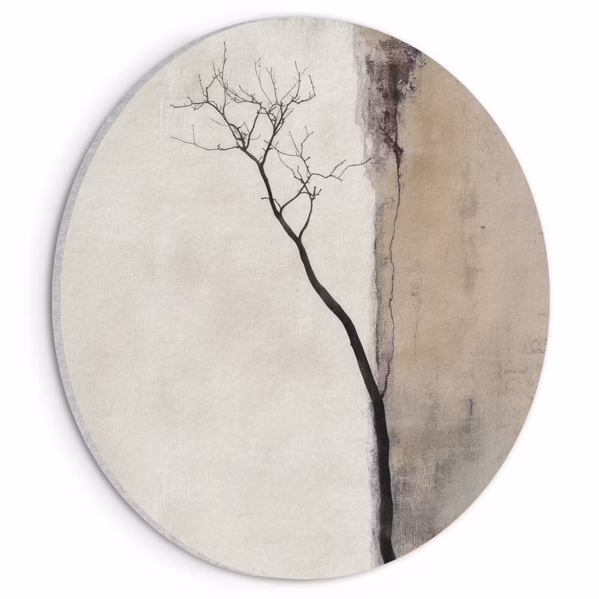 Akustikbild - Rund - Wabi sabi - Pflanze - Beige