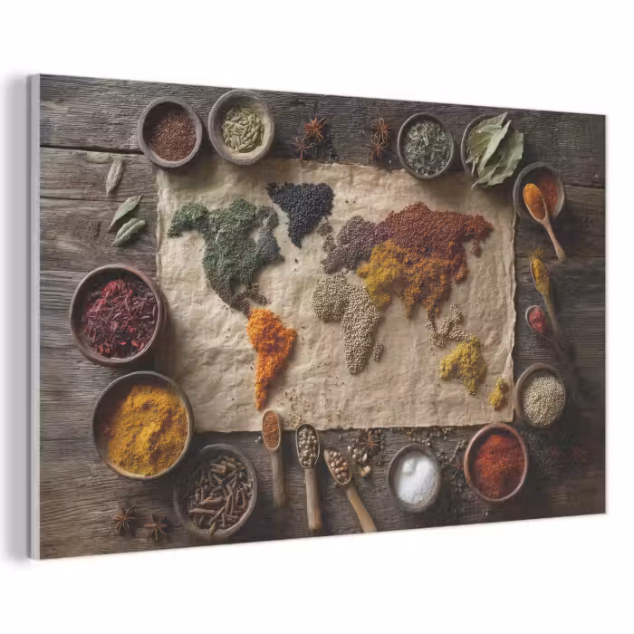 Akustikbild - Weltkarte - Gewürze - Farbenfroh