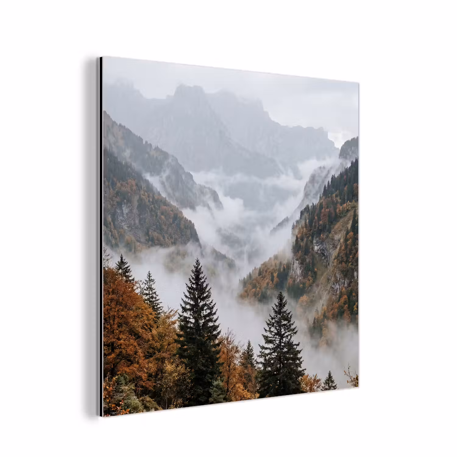 Alu-Dibond-Bild - Berge - Tal - Nebel - Herbst - Natur