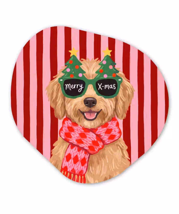 Alu-Dibond-Bild Organische Form - Hund – Weihnachten – Rot
