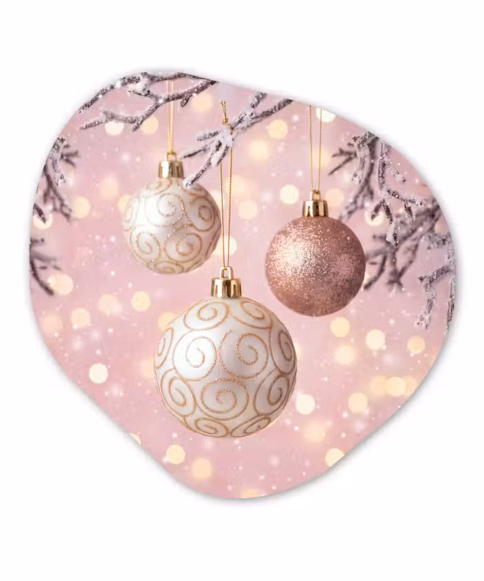 Alu-Dibond-Bild Organische Form - Weihnachtskugel – Rosa – Winter