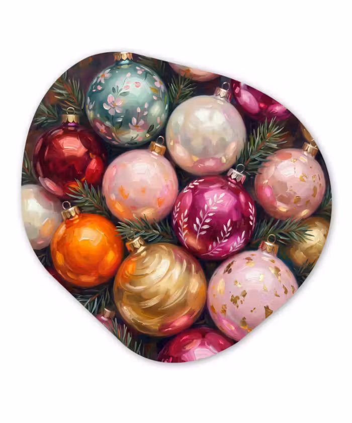 Alu-Dibond-Bild Organische Form - Weihnachtskugeln – Bunt – Festlich