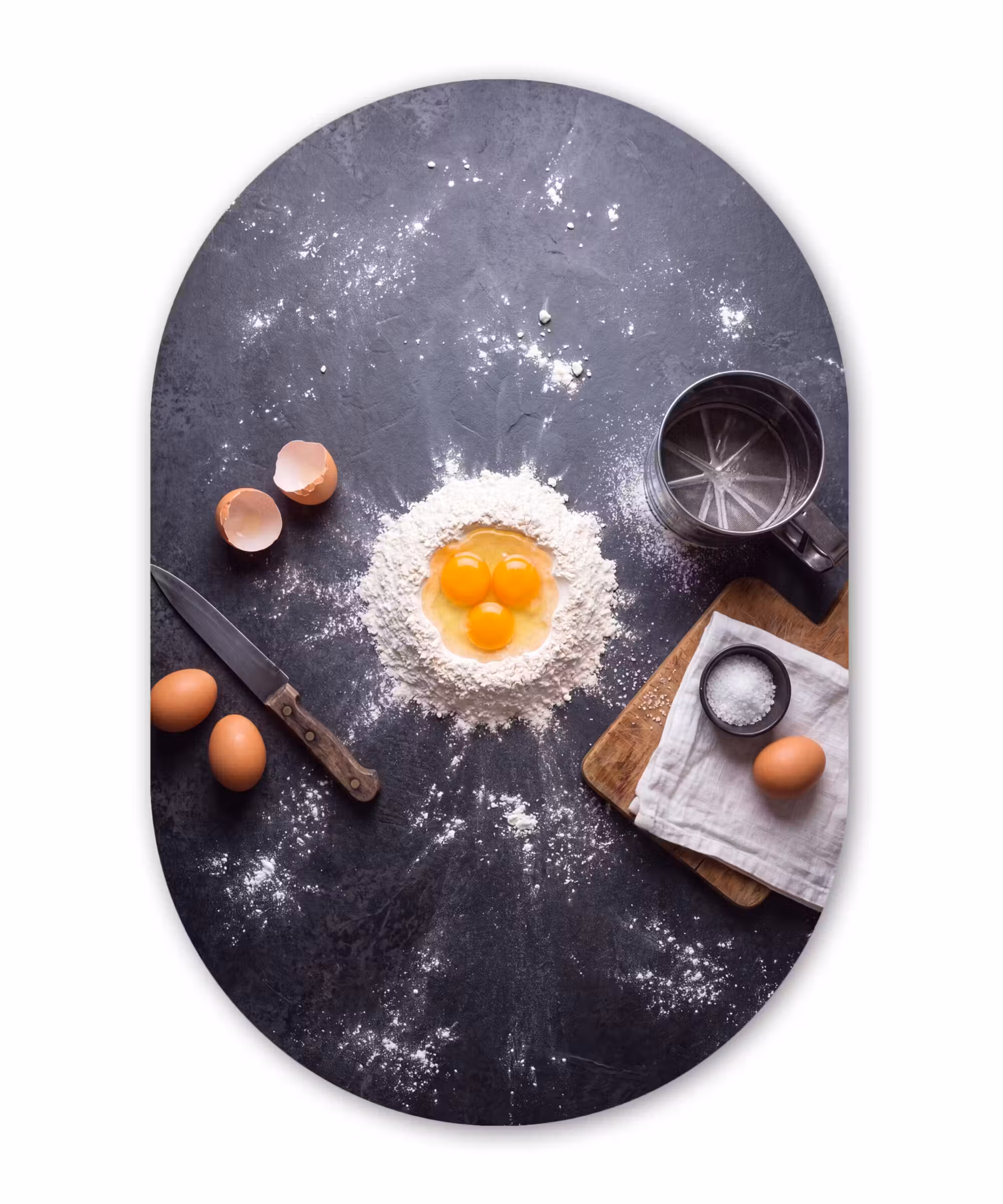 Alu-Dibond-Bild Oval - Essen – Backen – Küche