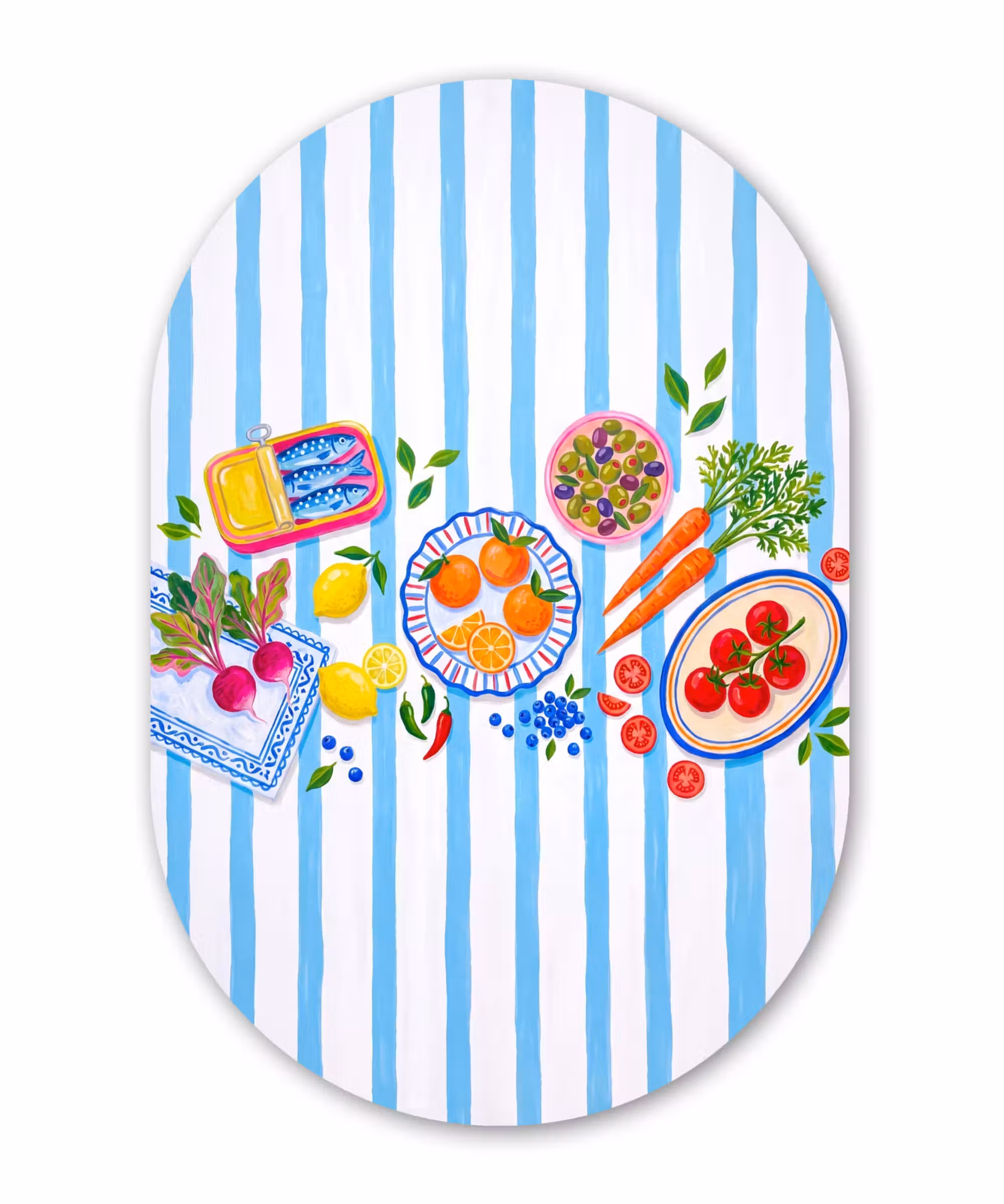 Alu-Dibond-Bild Oval - Essen – Frisch – Illustration