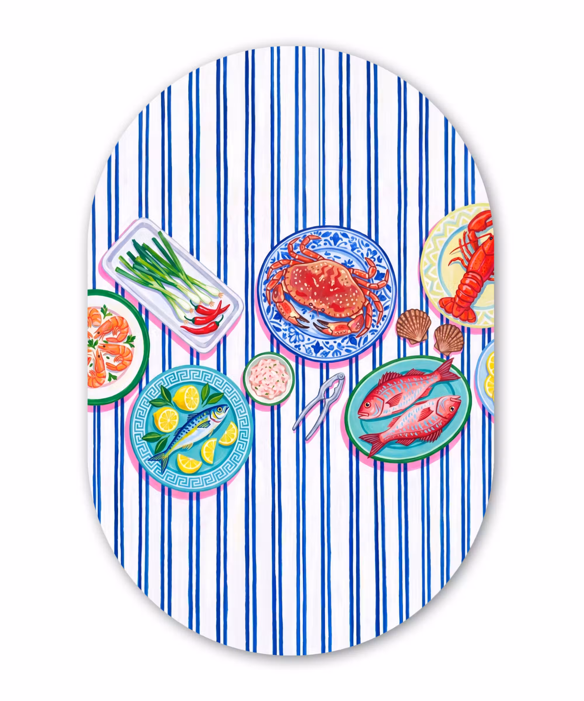 Alu-Dibond-Bild Oval - Meeresfrüchte – Essen – Bunt
