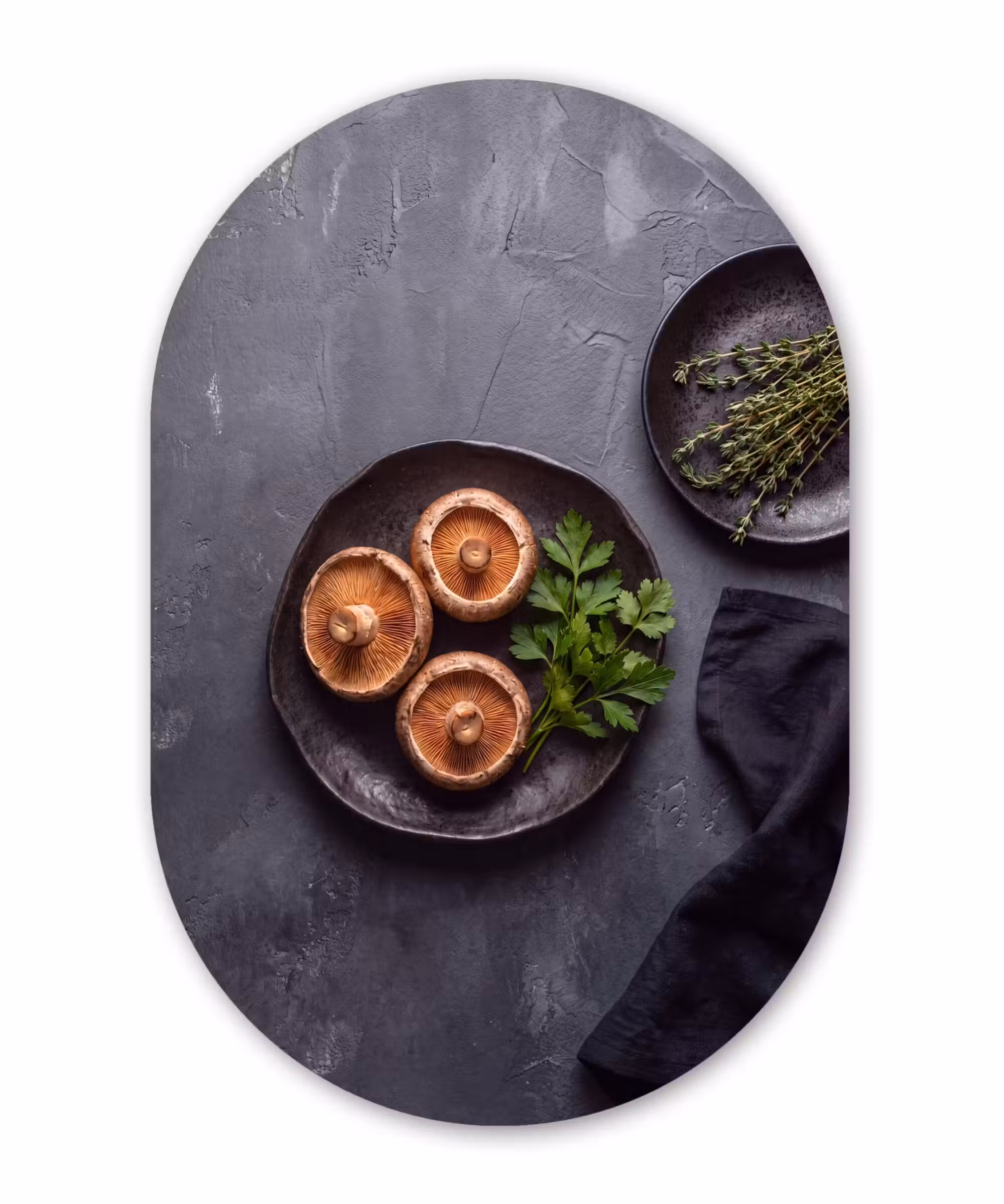 Alu-Dibond-Bild Oval - Pilze – Kräuter – Essen