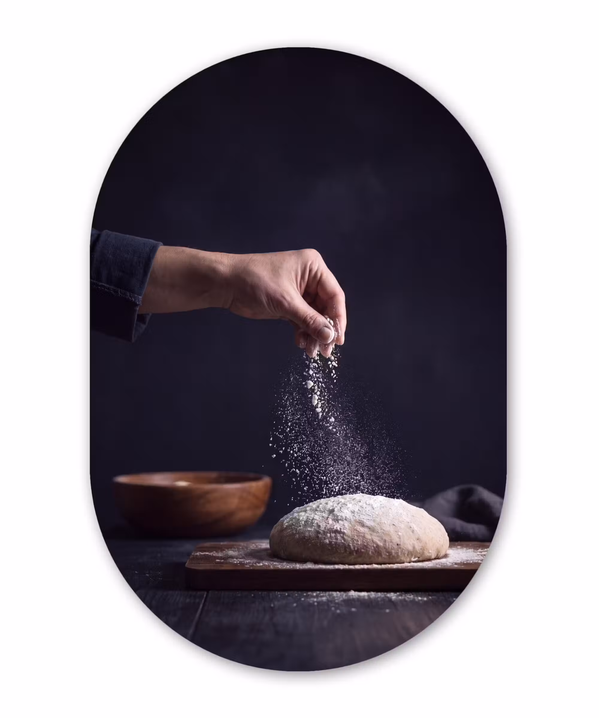 Alu-Dibond-Bild Oval - Teig – Von Hand – Backen