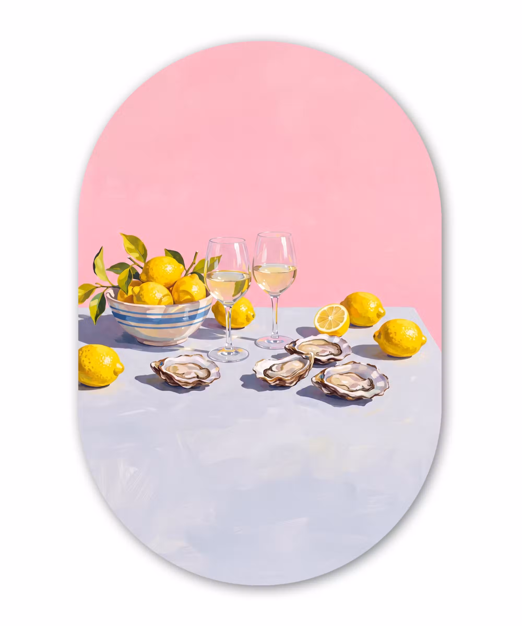 Alu-Dibond-Bild Oval - Zitrone – Wein – Essen