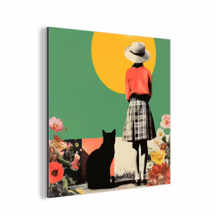 Alu-Dibond-Bild - Retro - Mädchen - Katze - Sonne