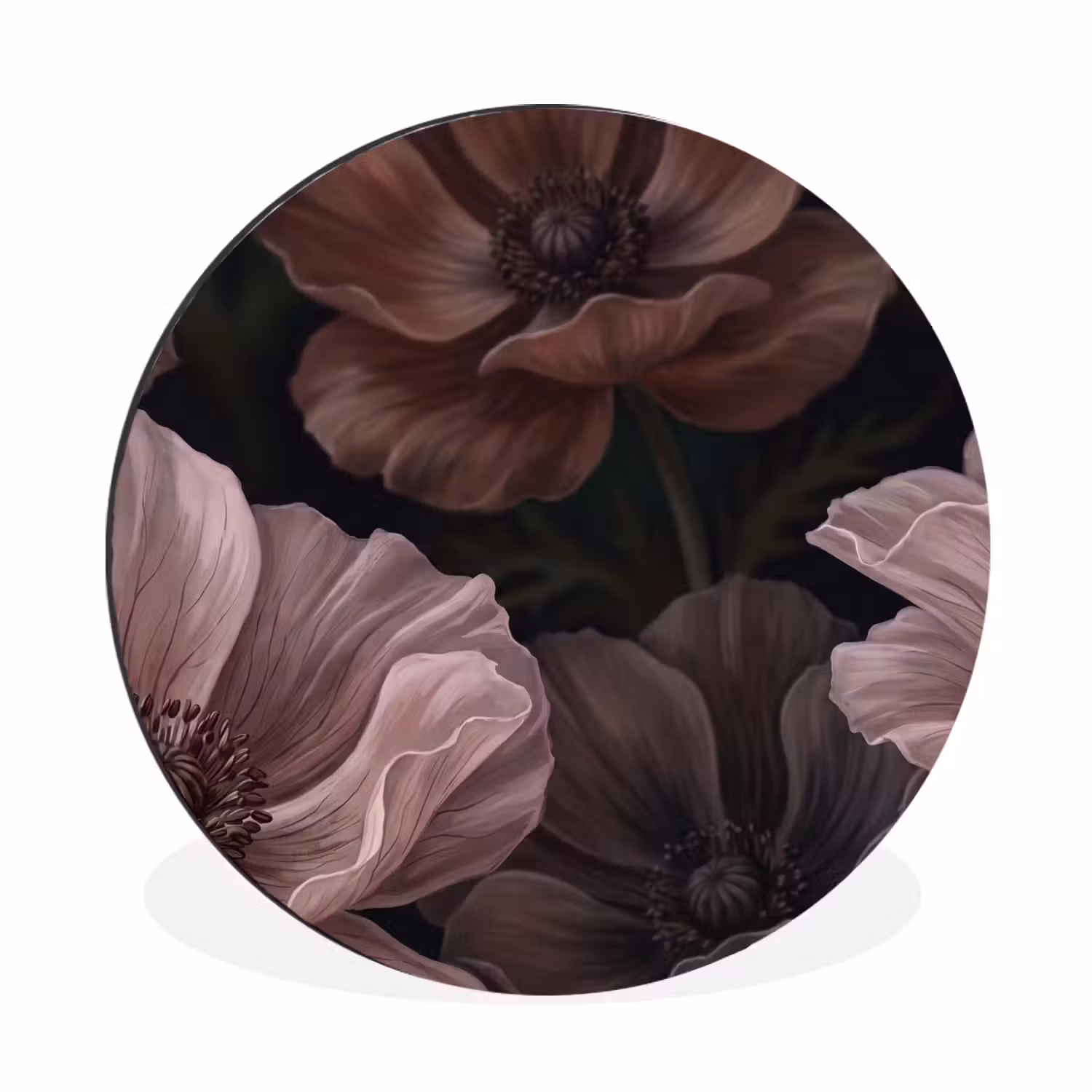 Alu-Dibond-Bild Rund - Blumen – Natur – Rosa – Dunkel – Modern
