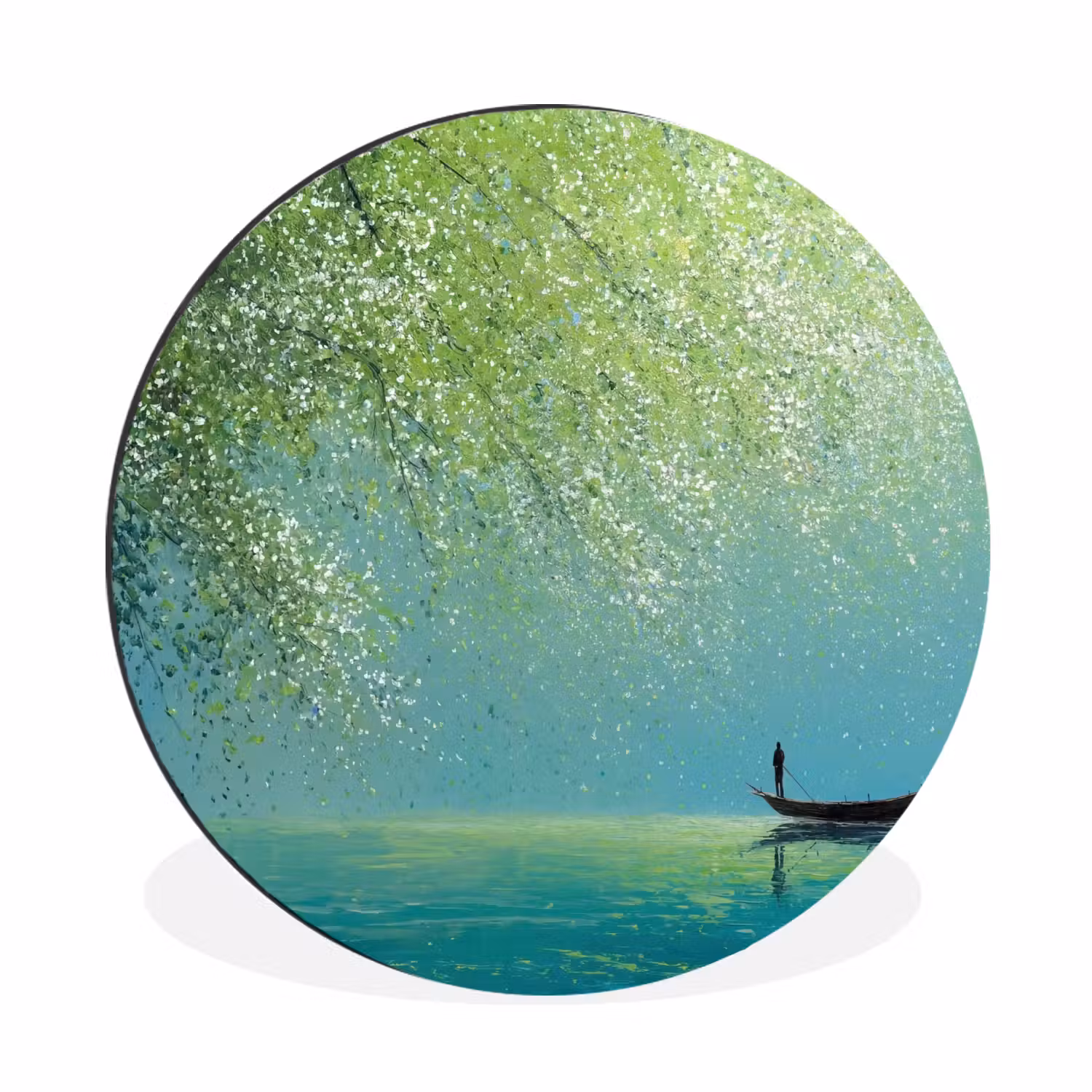 Alu-Dibond-Bild Rund - Boot - Wasser - Blätter - Blüten