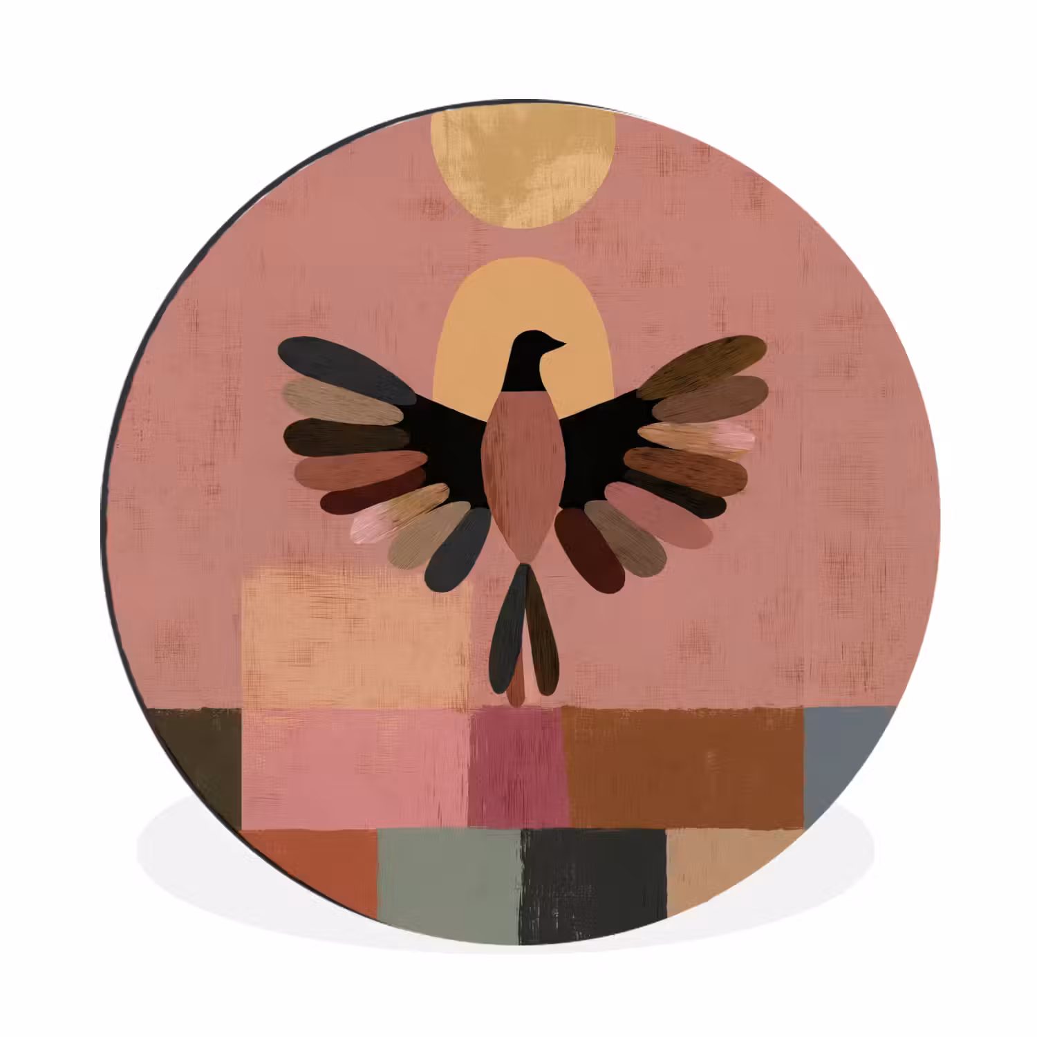 Alu-Dibond-Bild Rund - Illustration - Vogel - Ebenen - Farbenfroh