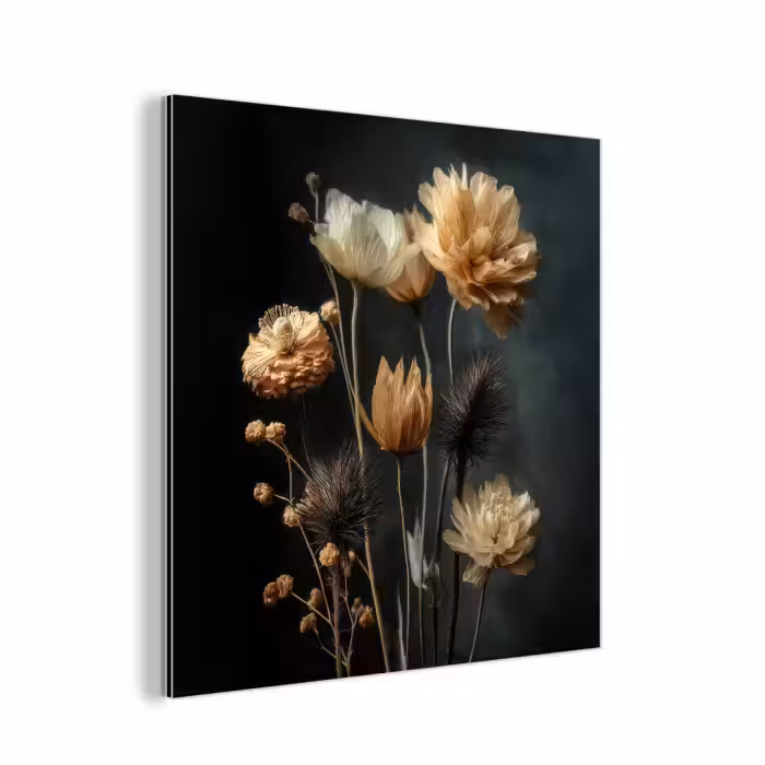 Alu-Dibond-Bild - Blumenstrauß - Blumen - Licht - Schwarz