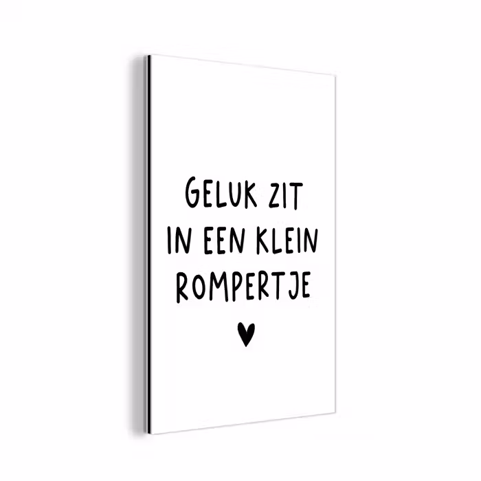 Geluk zit in een klein rompertje - Quotes - Spreuken aluminium wit klein -3d