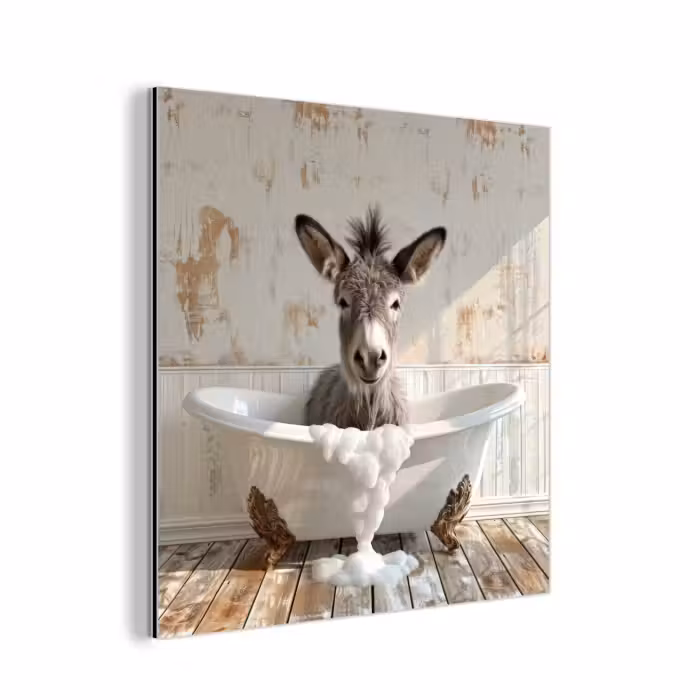 Alu-Dibond-Bild - Esel - Tiere - Badewanne - Schaumstoff