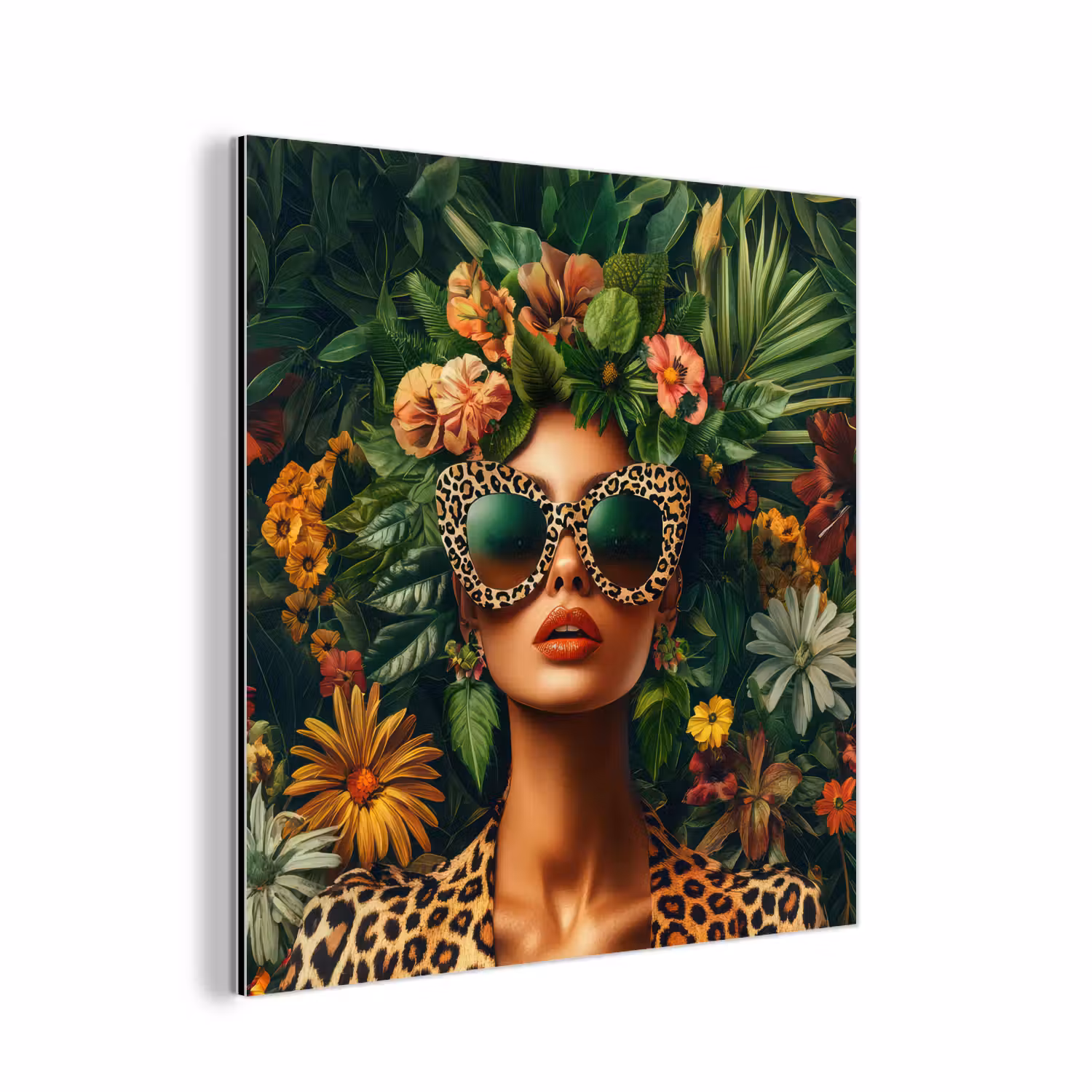 Alu-Dibond-Bild - Frau - Pantherdruck - Dschungel - Natur - Luxus