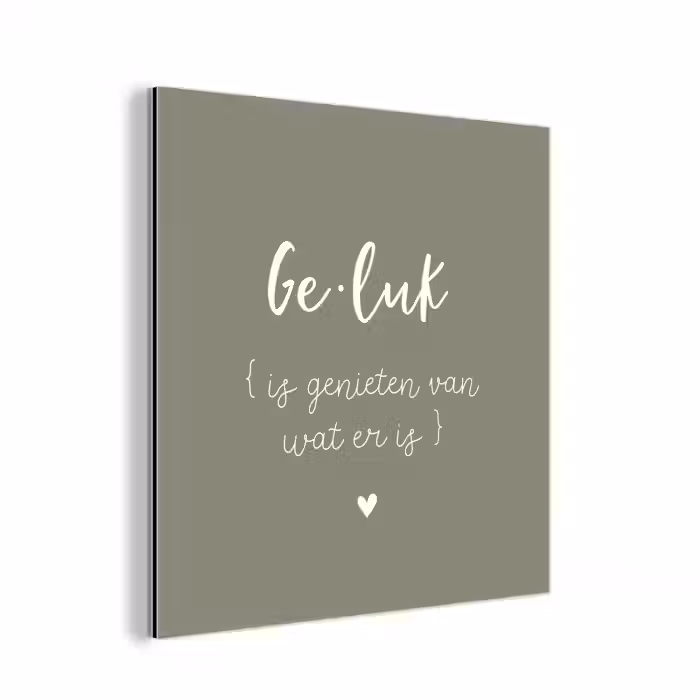 Geluk is genieten van wat er is - Quotes - Geluk definitie - Tekst - Woordenboek aluminium wit klein -3d