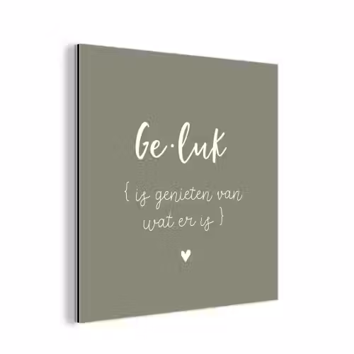 Geluk is genieten van wat er is - Quotes - Geluk definitie - Tekst - Woordenboek aluminium wit klein -3d