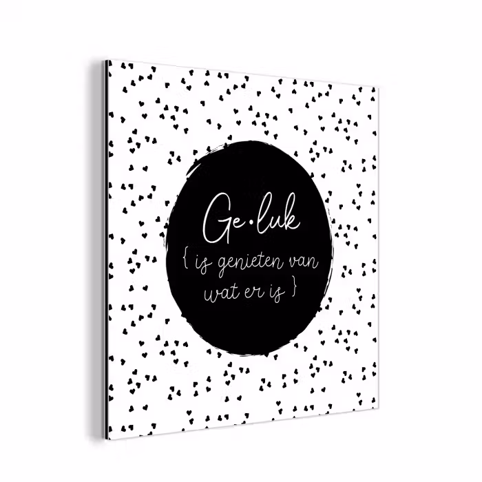 Geluk definitie - Tekst - Geluk is genieten van wat er is - Woordenboek - Quotes aluminium wit klein -3d