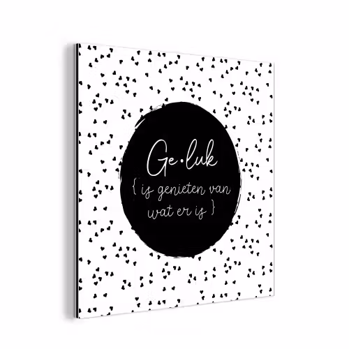 Geluk definitie - Tekst - Geluk is genieten van wat er is - Woordenboek - Quotes aluminium wit klein -3d
